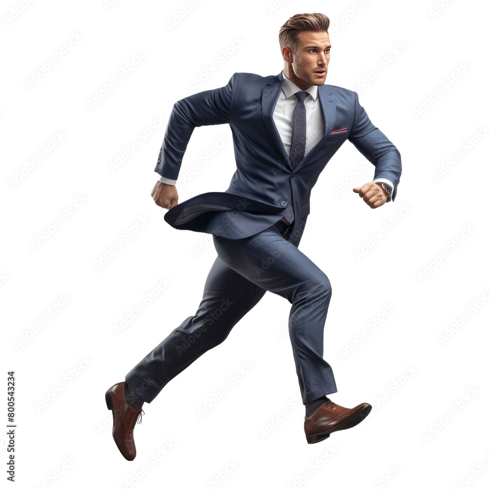 businessman in a suit running a race on a white background
