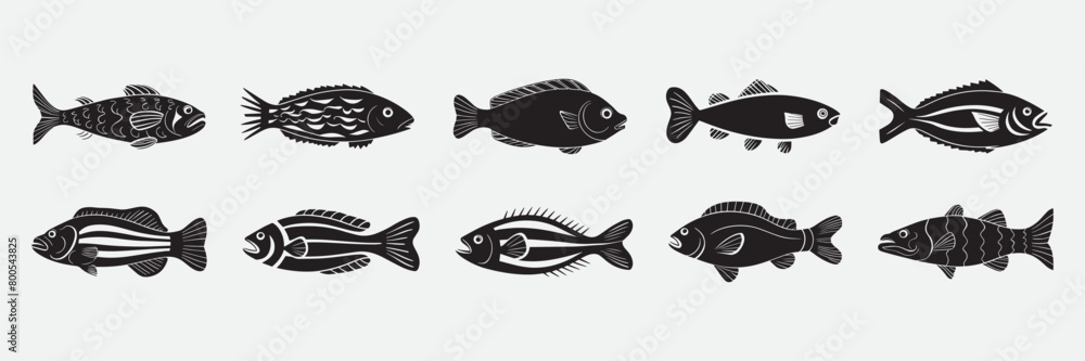 Fototapeta premium Fish silhouette vector illustration. Fish silhouette, Icon and Sign.