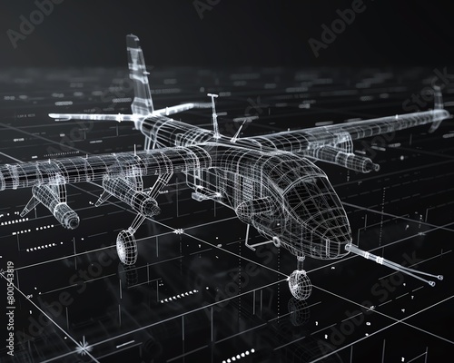 Mesh wireframe of a large commercial drone, including payload and control systems photo