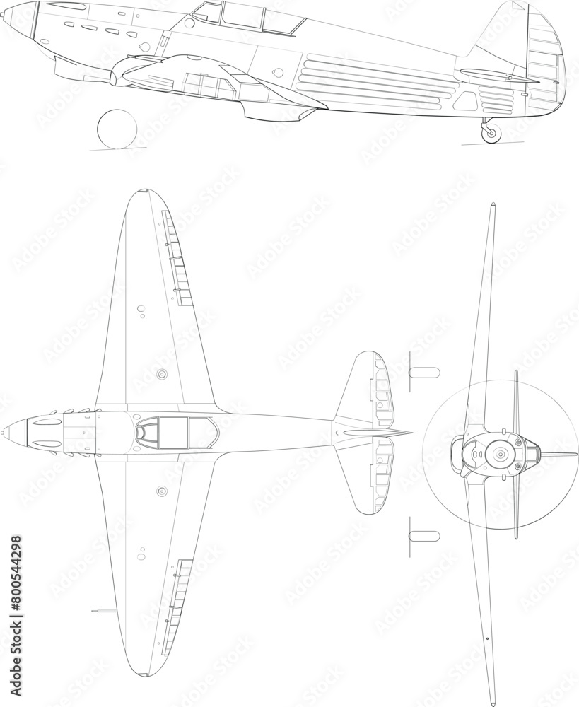 Adobe Illustrator Artwork Yakovlev Yak-1 3-view-svg vector file.eps Adobe Illustrator Artwork Yakovlev Yak-1 3-view-svg vector file.eps