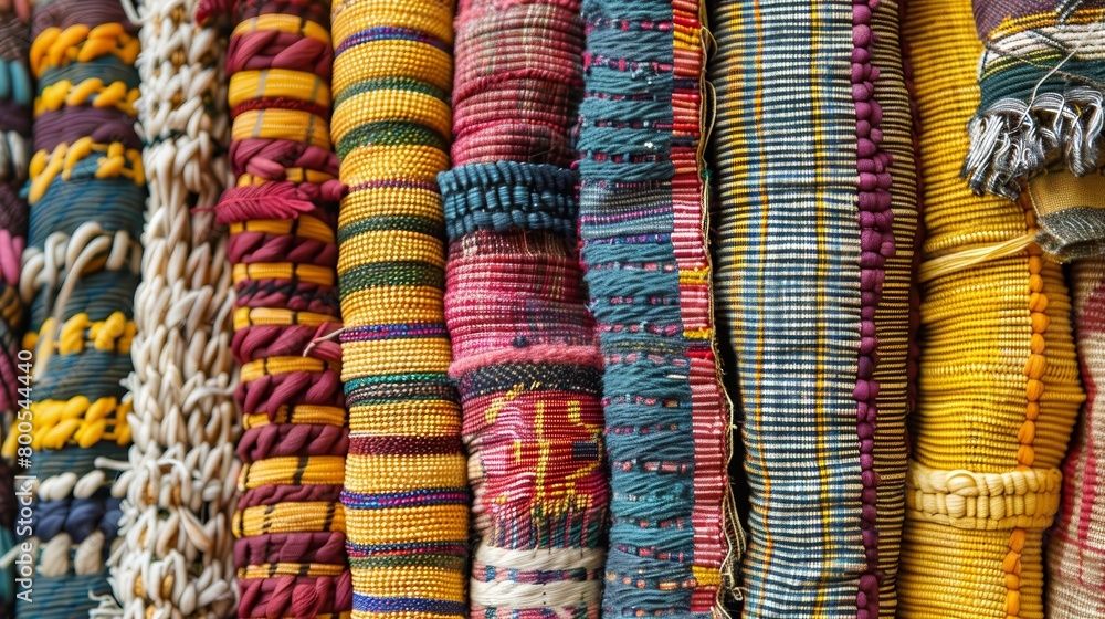 Textiles background: Handwoven or woven with unique patterns from Africa, Displaying Intricate Patterns.
