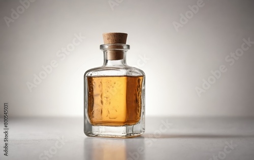 Amber glass bottle of Disaronno on table alcoholic beverage photo