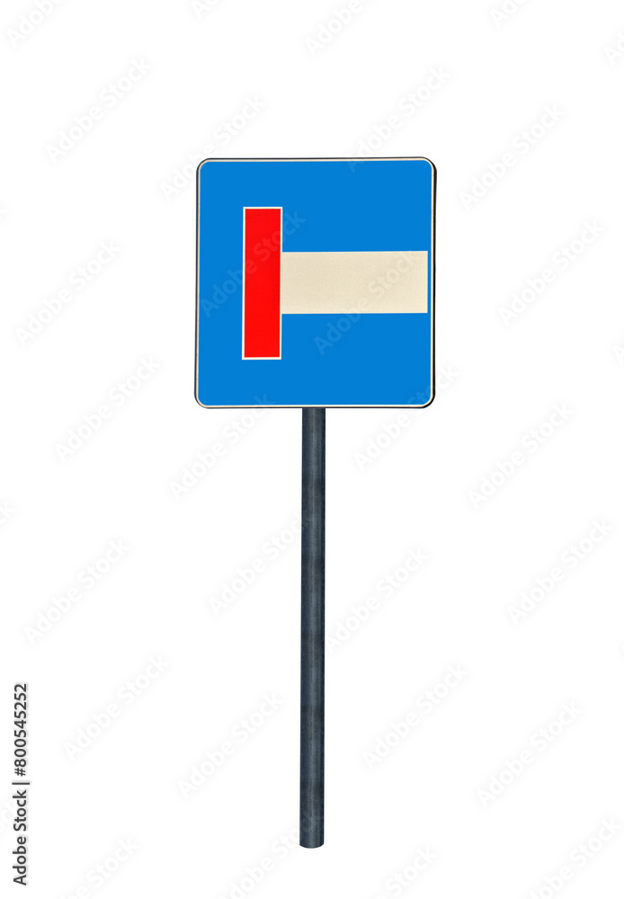 Road for vehicular traffic the end right has no connection to another road - on white background sign Road for vehicular traffic the end right has no connection to another road - on white background sign
