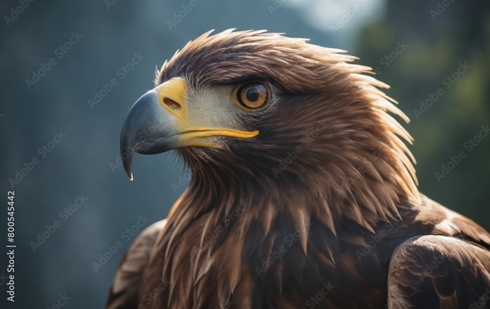 Close up of a golden eagles head Bird of prey with yellow beak Close up of a golden eagles head Bird of prey with yellow beak