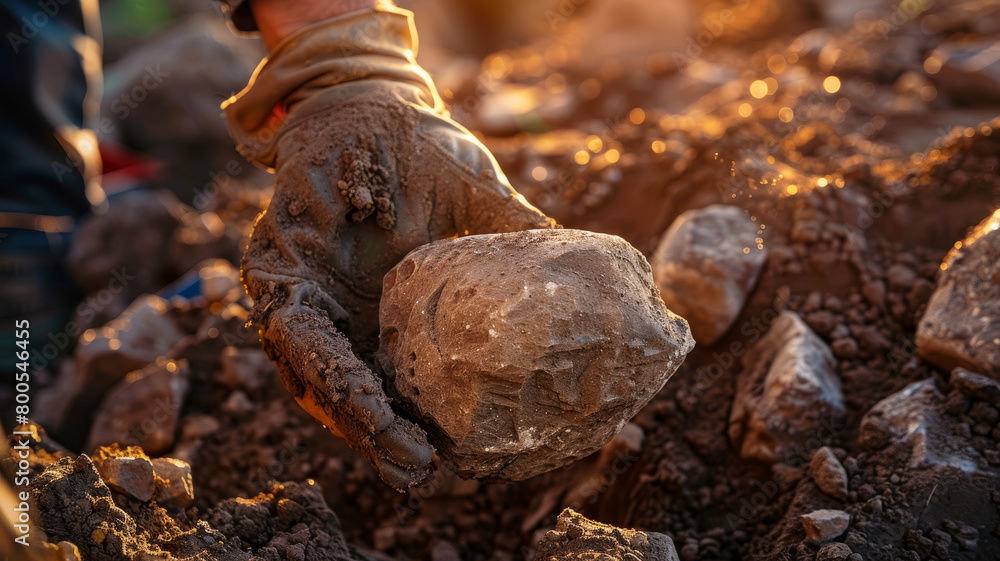 Obraz premium Hand holding an unearthed artifact.