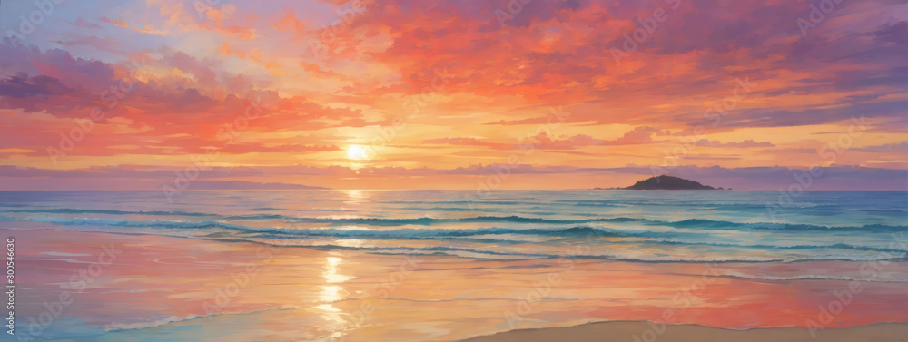 Seaside sunset magic, The enchanting atmosphere as the sun dips below the horizon, painting the sky with vibrant hues.
