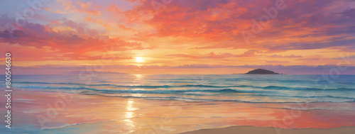 Seaside sunset magic, The enchanting atmosphere as the sun dips below the horizon, painting the sky with vibrant hues.