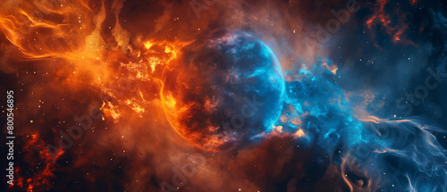 Planeta com fogo e raios azuis - Papel de parede