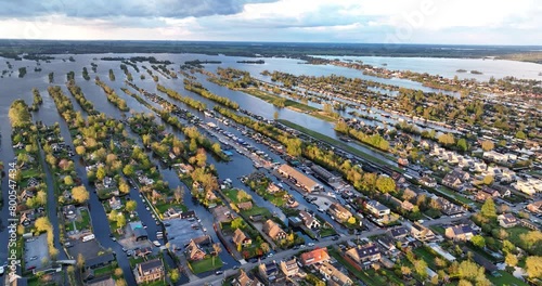 Aerial drone view on the Vinkeveense Plassen Recreational water sports area at sunset photo