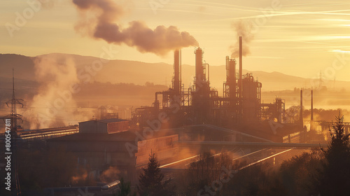 Dawn's Light Casting Shadows Over Eco-Friendly Chemical Plant
