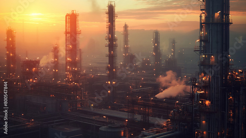 Eco-Friendly Chemical Plant Operations in the Warm Glow of Dawn