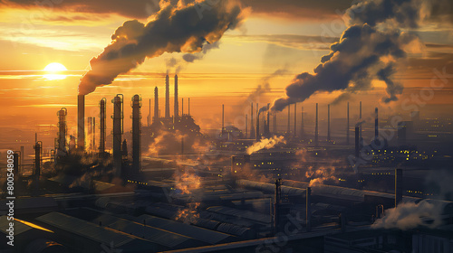 olden Sunrise Casts A Majestic Light On An Eco-Friendly Chemical Plant, Emphasizing Sustainability photo