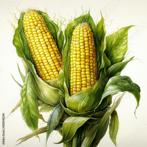 Watercolor Colorful Corn Illustration, Generative Ai