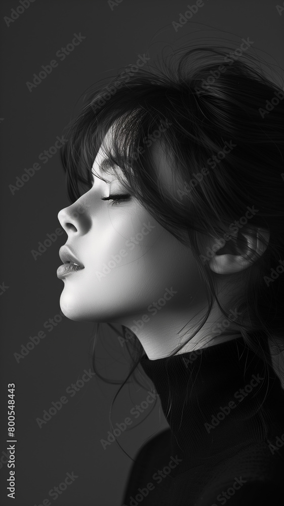 Black and white portrait of beautiful woman, ai Black and white portrait of beautiful woman, ai