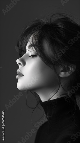 Black and white portrait of beautiful woman, ai