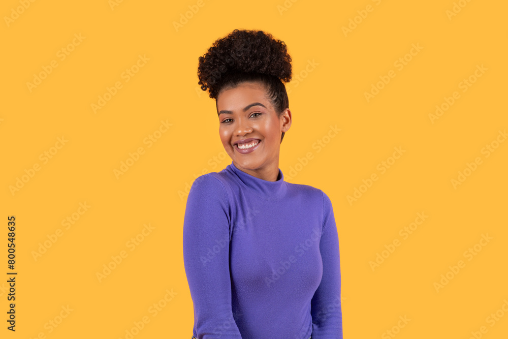 Smiling Woman in Purple Shirt and Jeans Smiling Woman in Purple Shirt and Jeans
