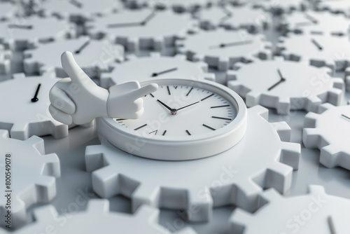 3D rendered image of a clock with one unique hand pointing in a different direction, symbolizing leadership in managing time and priorities 
