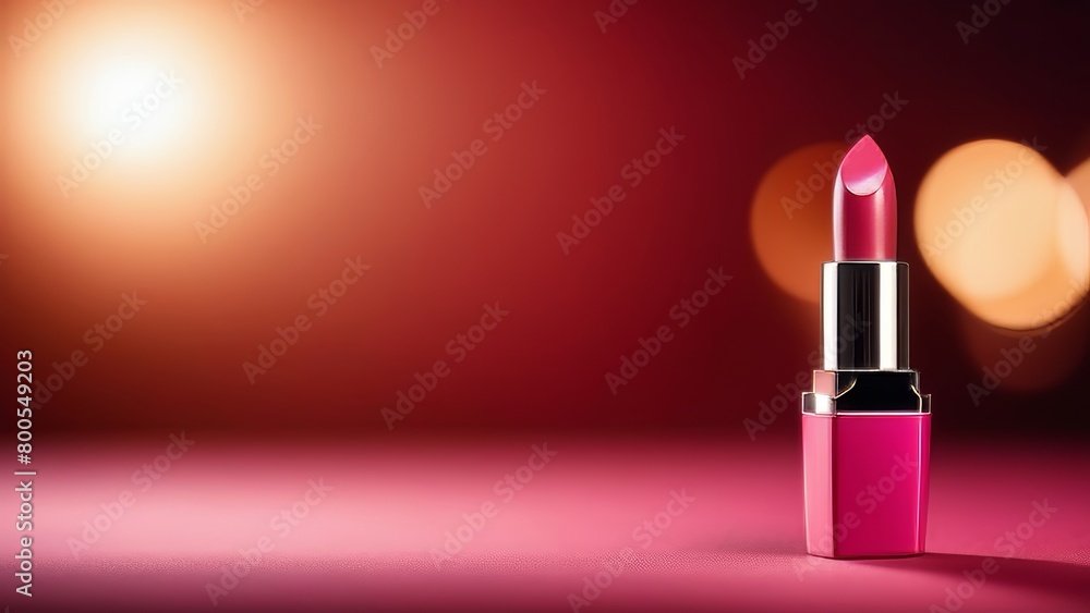 Luxurious red lipstick standing on pink background