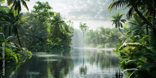 Stunning Landscape Background A Captivating Natural Canvas with Tropical Blue Lagoon Background exotic foggy forest