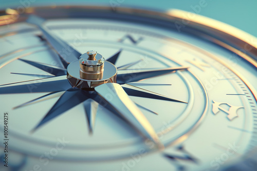 3D rendered image of a compass needle pointing in a unique direction, embodying leadership in choosing uncharted paths  photo