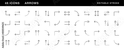 Arrow icon collection. Interface arrows, direction, navigation, right curved, different direction, sort, compare, forward and more. Editable stroke. Pixel Perfect. Grid base 32 x 32. photo