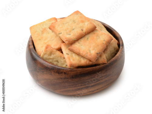 Rosemary crackers in wooden bowl