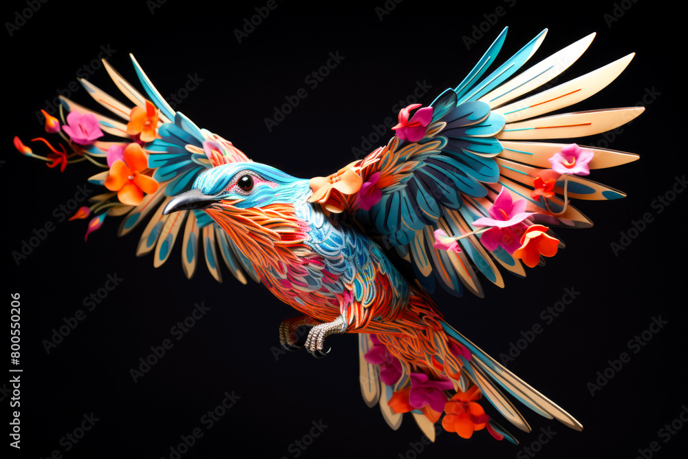 Obraz premium A stunning papercut bird illustration crafted with intricate detail, showcasing the beauty of paper artistry in depicting the animal kingdom.