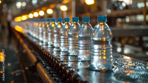 Plastic Water Bottles on Production Line in Factory