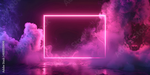 Abstract minimalist pastel cloud background with a glowing neon light square frame wallpaper