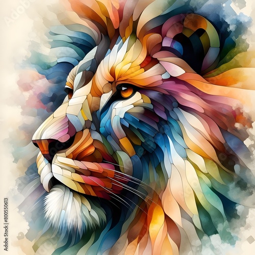 A mesmerizing watercolor painting of a lion in 3D rendering. 