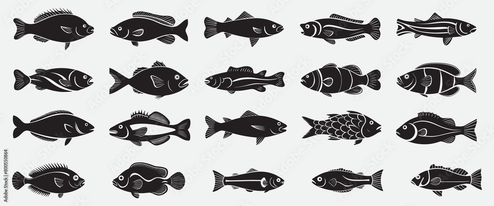 Fish silhouette vector illustration. Fish silhouette, Icon and Sign. Fish silhouette vector illustration. Fish silhouette, Icon and Sign.