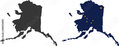 Alaska state of USA. Alaska flag and territory. States of America territory on white background. Separate states. Vector illustration