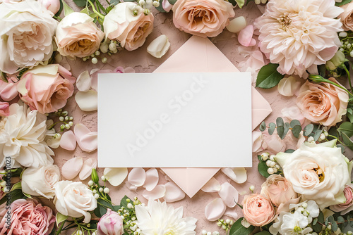card with roses, Experience the epitome of luxury with this beautiful wedding stationery flatlay