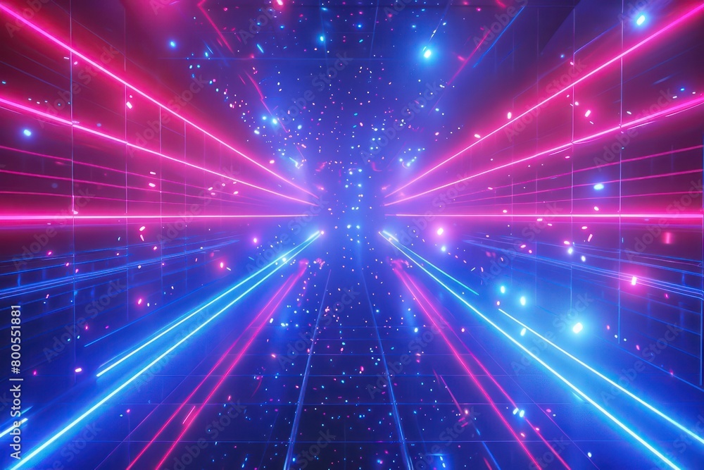 Fototapeta premium digital retrowave geometric background in neon red and blue