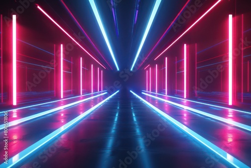 Wallpaper Mural digital retrowave geometric background in neon red and blue  Torontodigital.ca