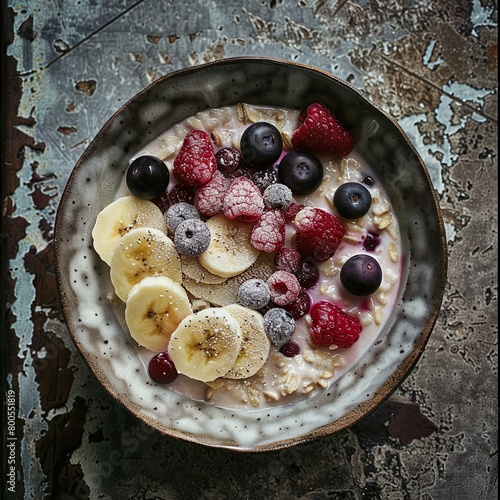 Ein leckeres Porridge mit Beeren und Banane