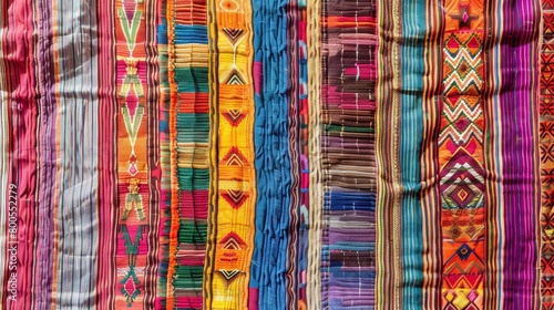 Textiles background: Handwoven or woven with unique vibrant patterns from Peru, Peruvian Handwoven fabric. 