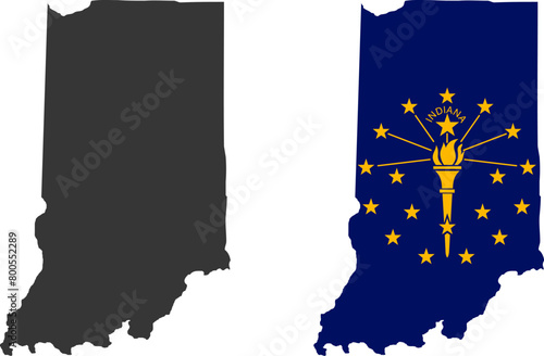 Indiana state of USA. Indiana flag and territory. States of America territory on white background. Separate states. Vector illustration