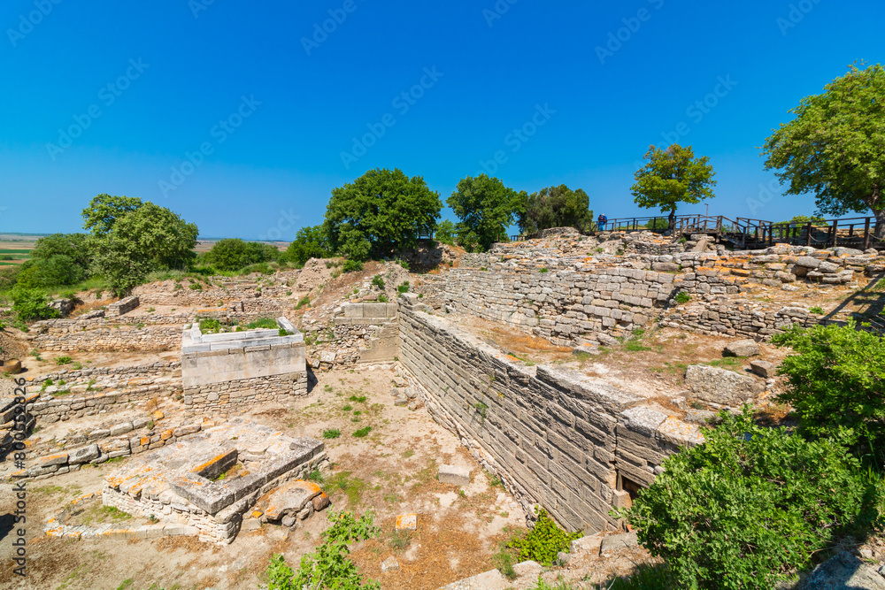 Ruins of west sanctuary of Troy. Visit Turkey concept background
