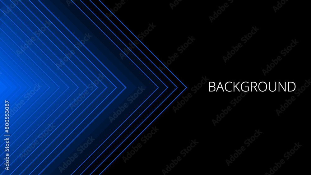 Black abstract background with blue triangular pattern, modern geometric texture, diagonal rays and angles	