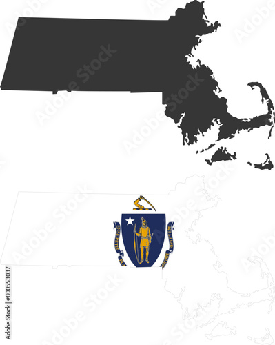Massachusetts state of USA. Massachusetts flag and territory. States of America territory on white background. Separate states. Vector illustration