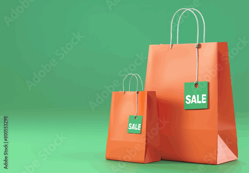 Orange Shopping Bag with Sale Tag on a Green Background