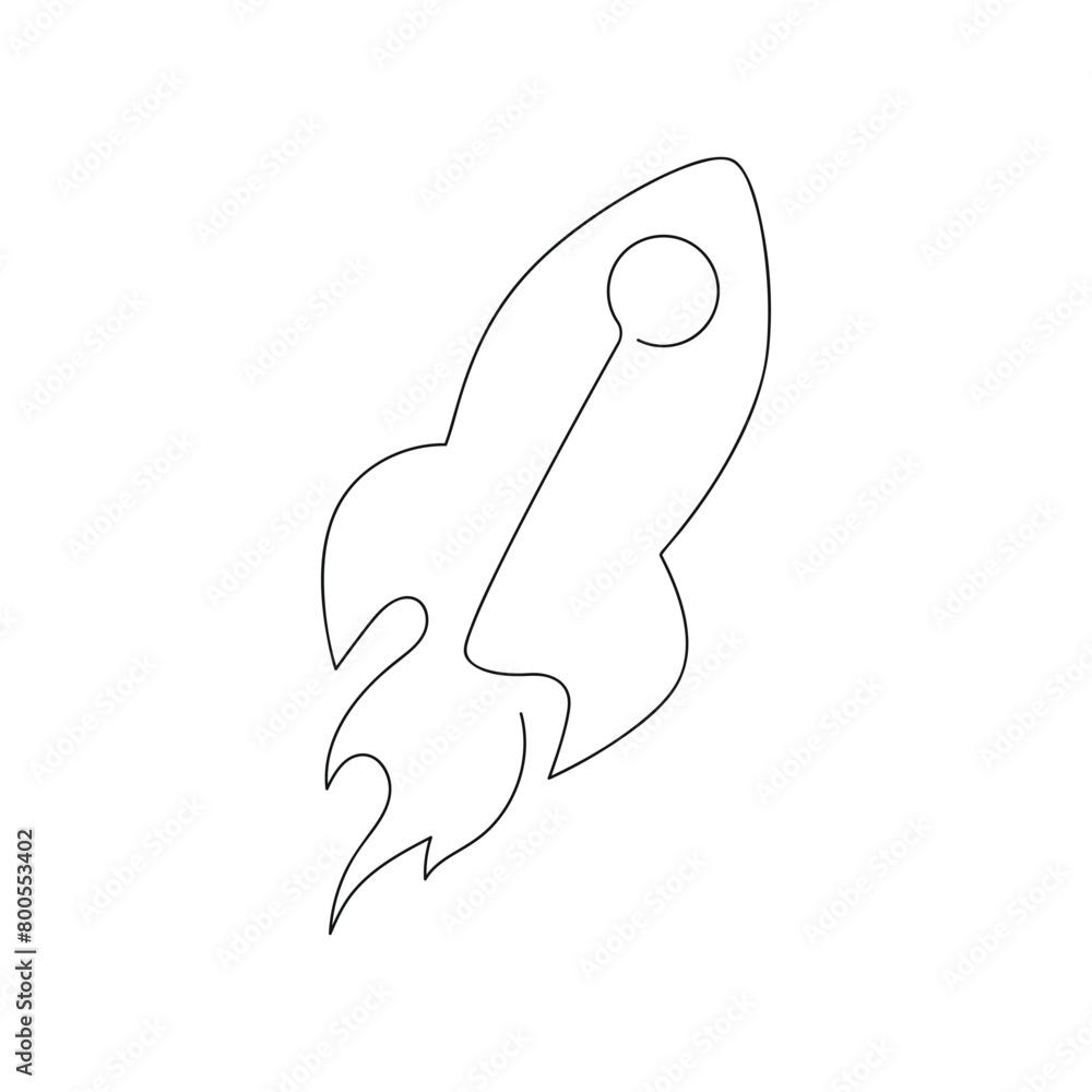 Rocket drawn in one continuous line. One line drawing, minimalism. Vector illustration. Rocket drawn in one continuous line. One line drawing, minimalism. Vector illustration.