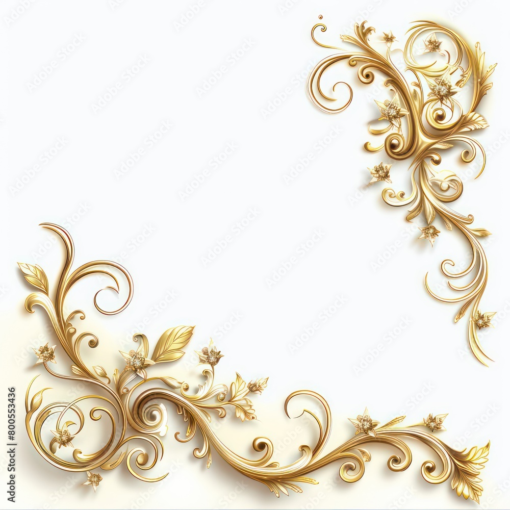 golden glossy corner decorated with swirls and flourishes isolated on a white background golden glossy corner decorated with swirls and flourishes isolated on a white background