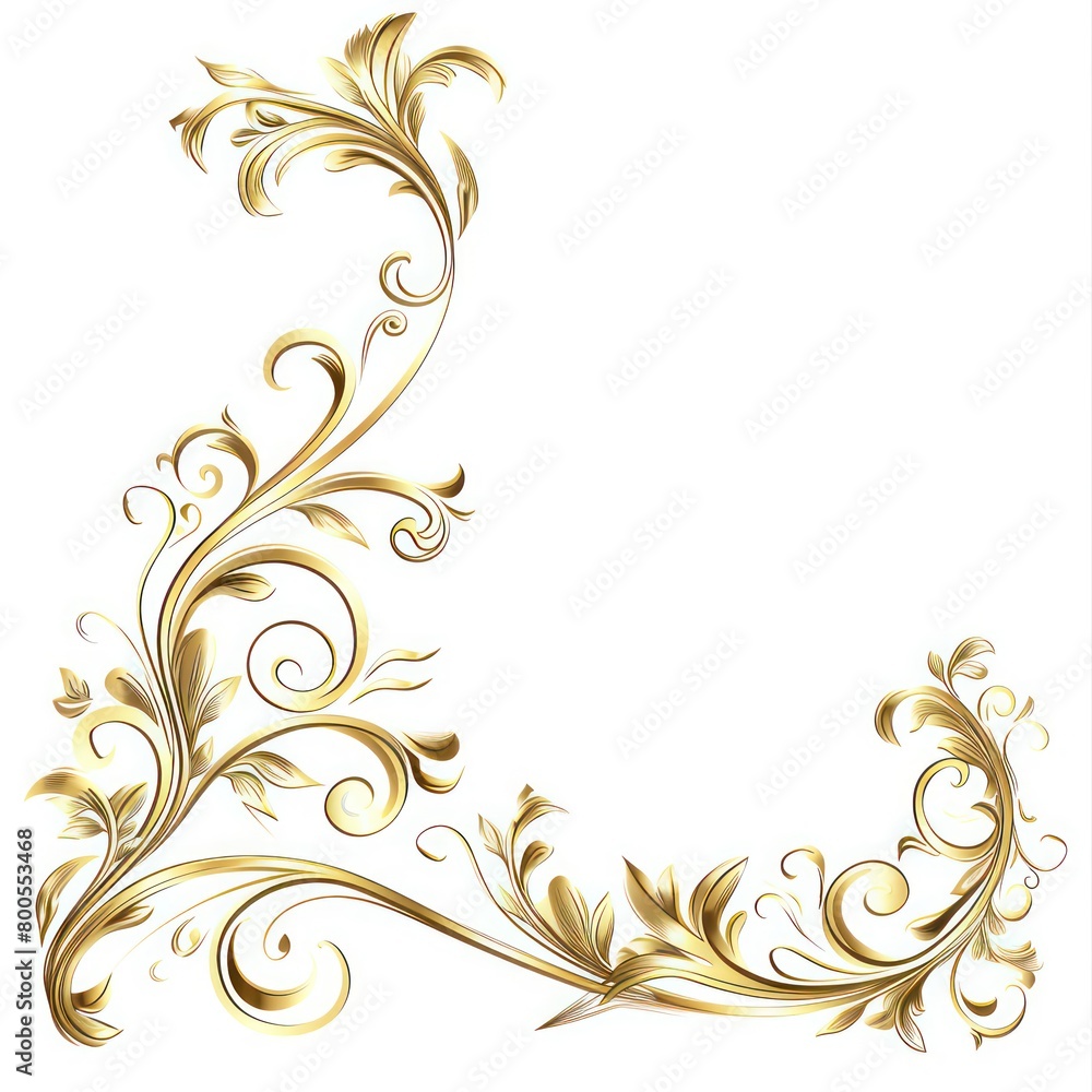 golden glossy corner ornamented with swirls and flourishes isolated on a white background golden glossy corner ornamented with swirls and flourishes isolated on a white background