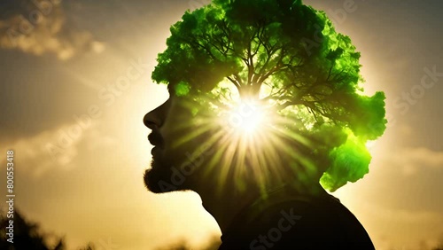 The ecological vision of man as a tree, whose life is inextricably linked with nature, illustrates how necessary the oxygen emitted by plants is for our health and well-being. photo