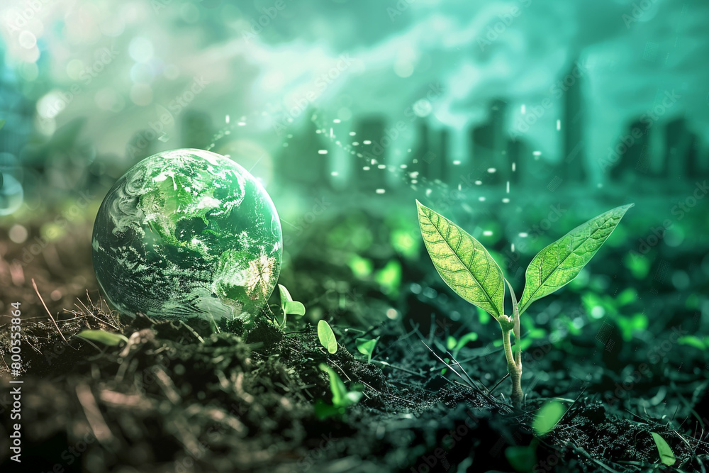 A biocybernetic representation of the world transitioning to renewable energy sources emphasizing global sustainability efforts  