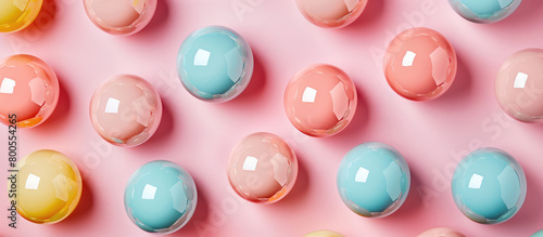 Pastel Colorful glossy balls abstract wallpaper or background. Pattern design for poster backdrop, flyer, banner, card, cover, brochure. Cute spheres texture. 3d render style.