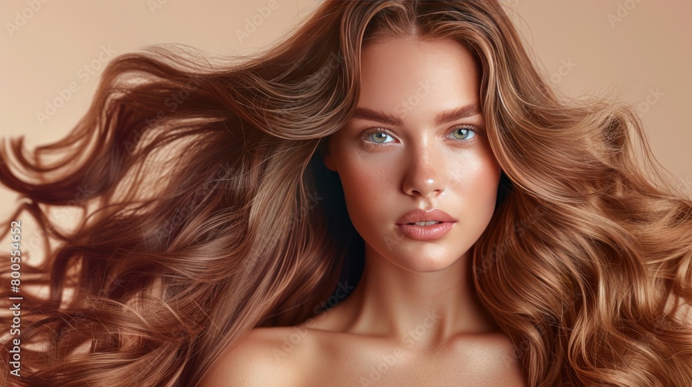 Naklejka premium Beautiful girl model with long wavy hair