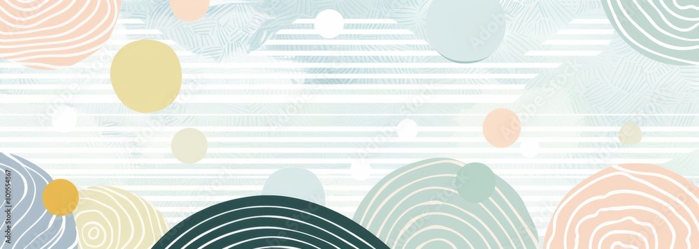 Light blue background with white stripes and a Japanese style pattern, light yellow circles with white dots in the center of each, a white background Generative AI Light blue background with white stripes and a Japanese style pattern, light yellow circles with white dots in the center of each, a white background Generative AI